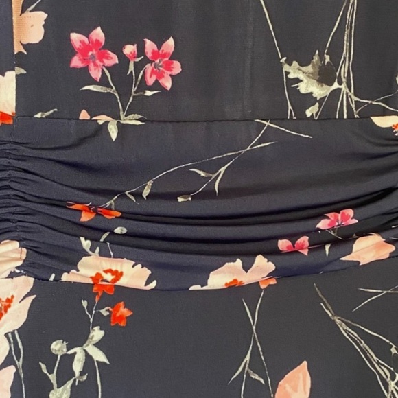 NWT Navy Floral Fit & Flare Midi Dress Plus Size 18 Ruched Waist Party Wedding - Picture 5 of 6